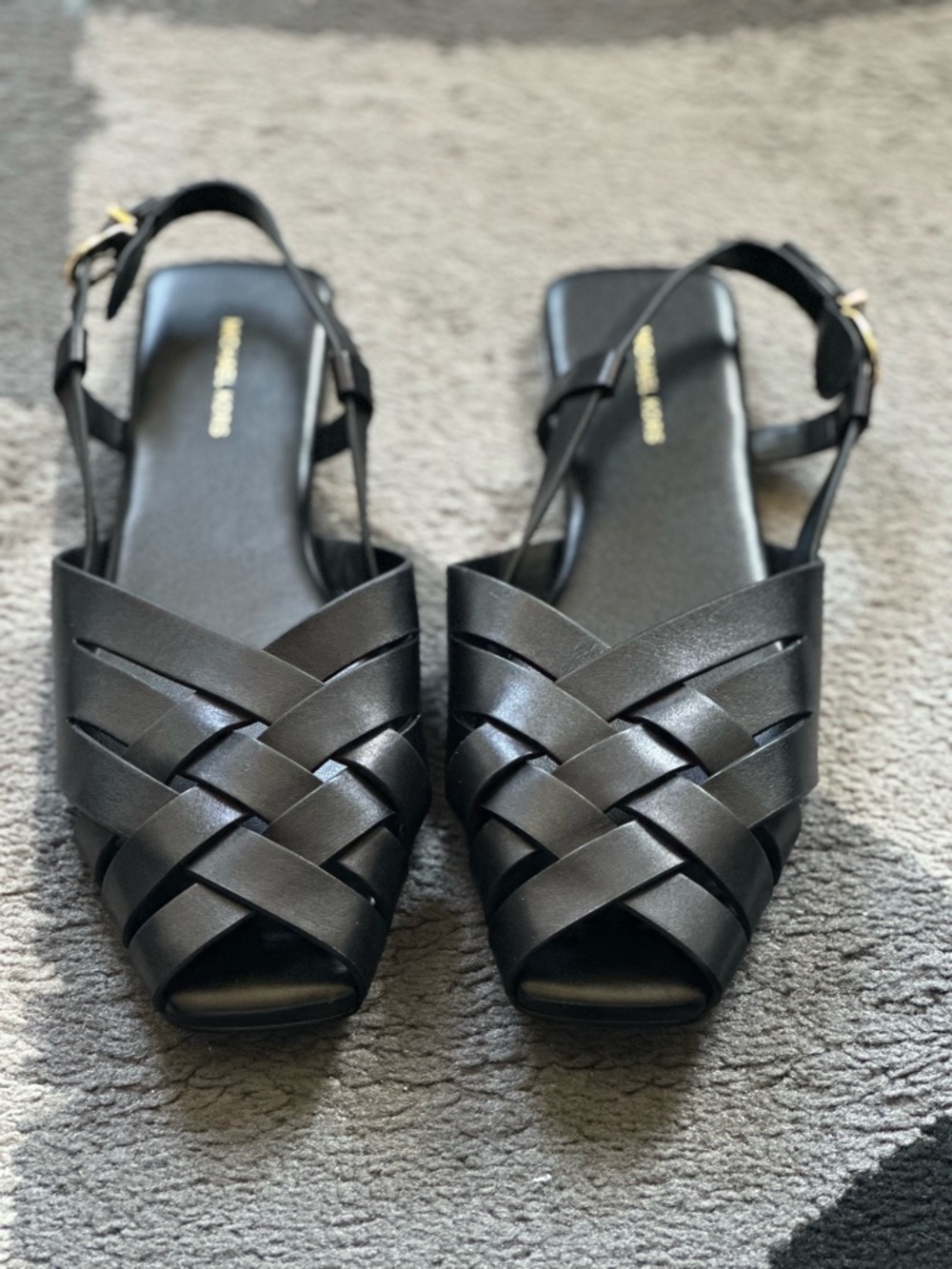 Michael Kors Black Woven Leather Slingback Sandals